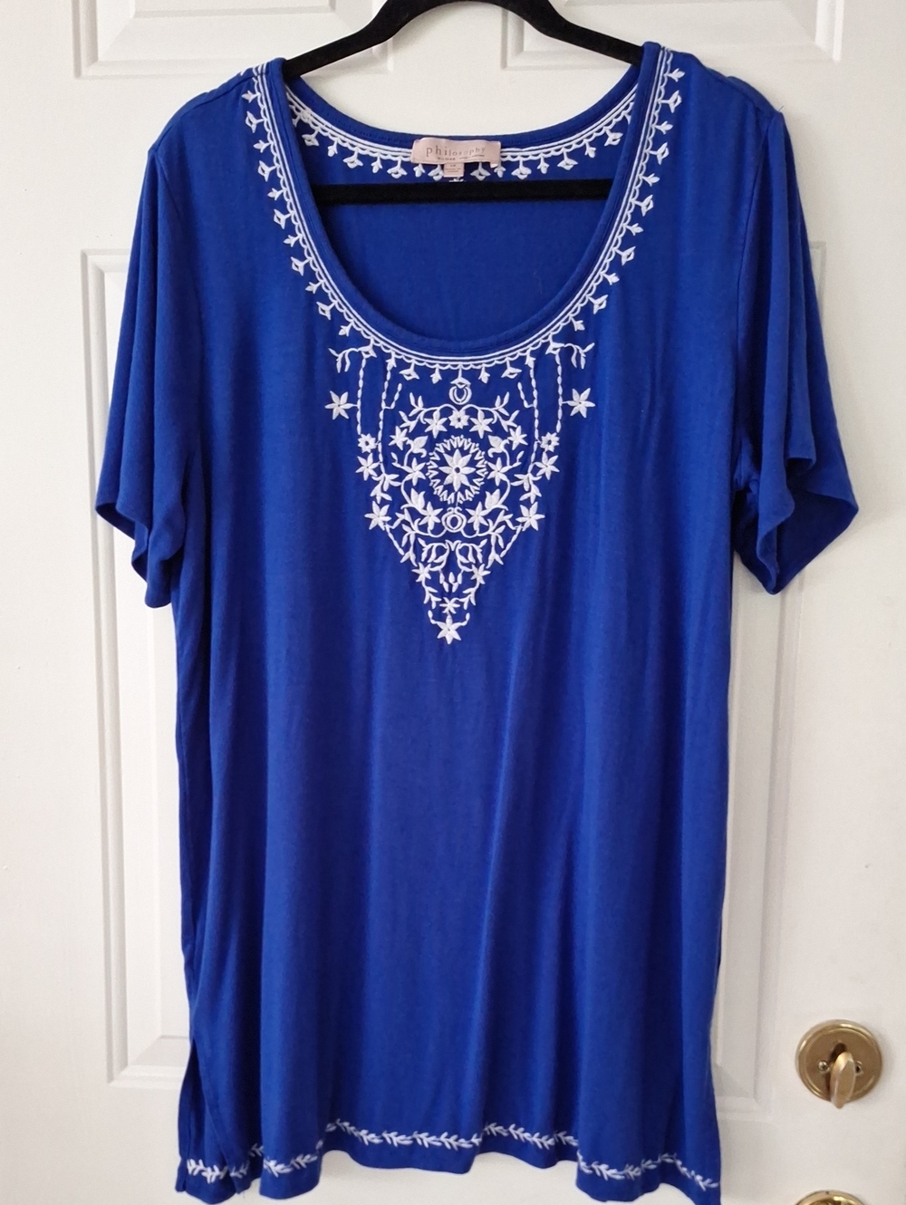 Philosophy Cobalt Blue Embroidered Scoop Neck Tunic
